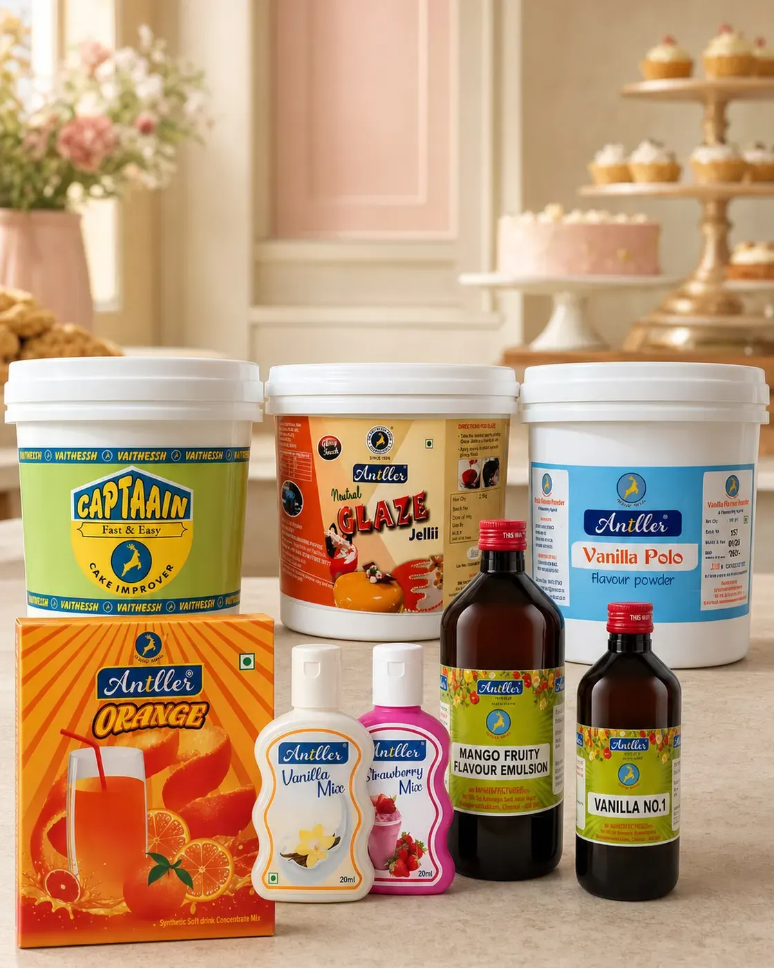 Antller product range across categories on a bakery atelier stage